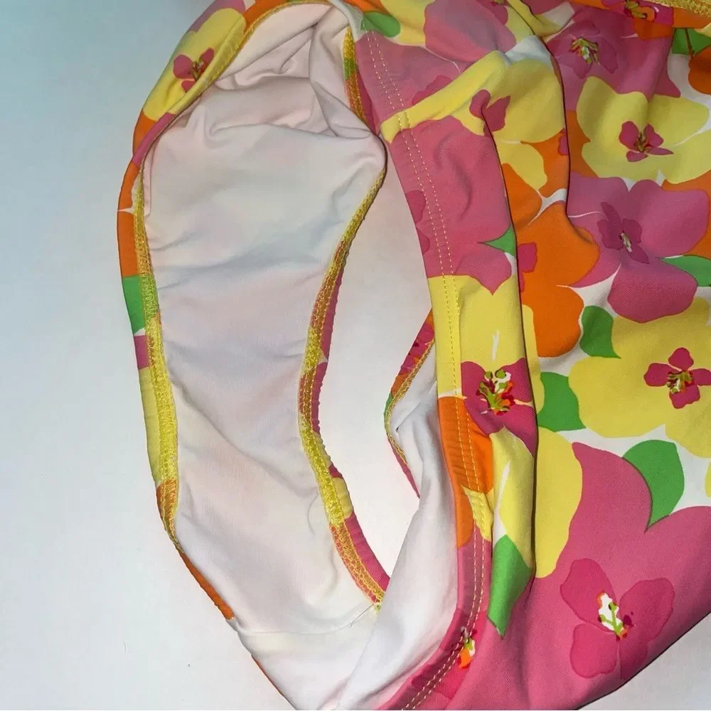 Lilly Pulitzer One Piece Swimsuit Pink Yellow Floral Halter Top Size Small